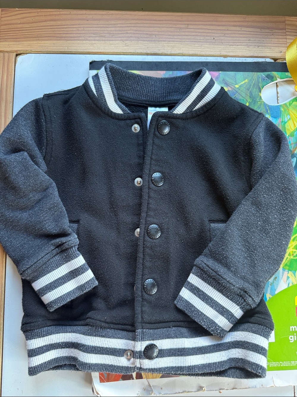 Kids Black Varsity-Style Jacket- 18/24m